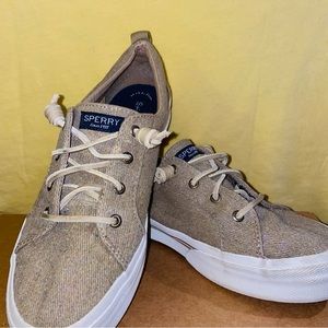 Women’s Sperry Pier Wave HI-LTT Sneaker Sparkle Taupe Size 9.5